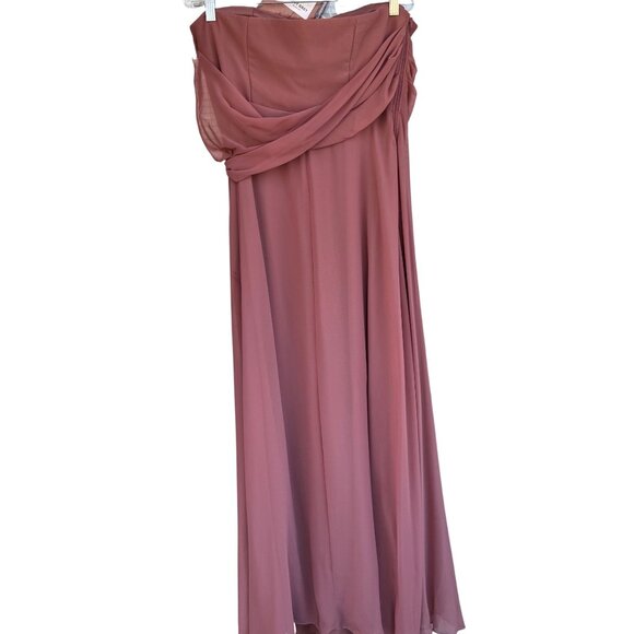 Birdy Grey Pink Bridesmaid Dress Matching Bow Tie Set Large Elegant Formal Wear - Picture 2 of 16